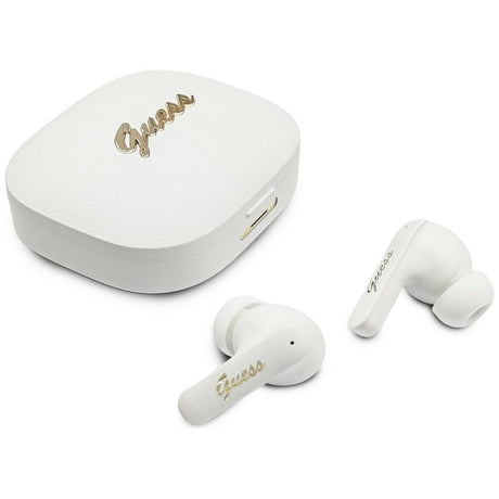 Casti Guess Script Metal Logo (GUTWSX45PGSH), Bluetooth V5.4, TWS, with Microphone, Type-C, 400mAh, Alb