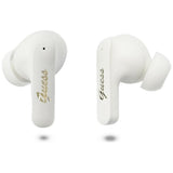 Casti Guess Script Metal Logo (GUTWSX45PGSH), Bluetooth V5.4, TWS, with Microphone, Type-C, 400mAh, Alb