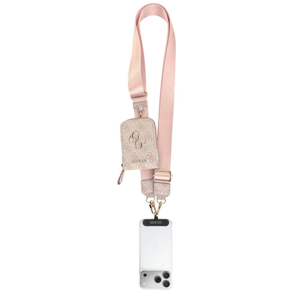 Suport Guess Universal Strap 4G Metal Logo (GUUCNKP4DGMP), with Small Purse for Accesories, Adjustable, Eco Leather, Roz
