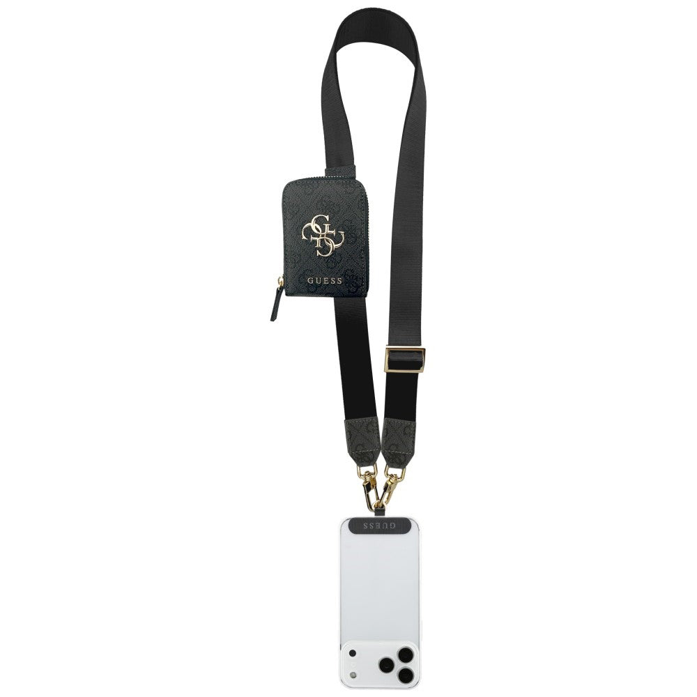 Suport Guess Universal Strap 4G Metal Logo (GUUCNKP4DGMK), with Small Purse for Accesories, Adjustable, Eco Leather, Negru