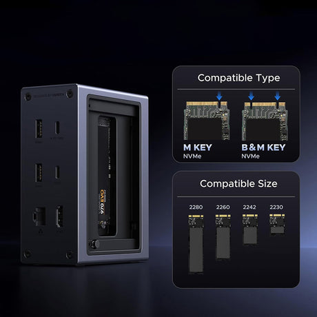 Hub/Dock Ugreen 10in1 Docking Station CM923 (55735), 3x Type-C, 3x USB, SD/TF, RJ45, M.2 NVMe, HDMI, PD100W, 4K@60Hz, 10Gbps, Gri