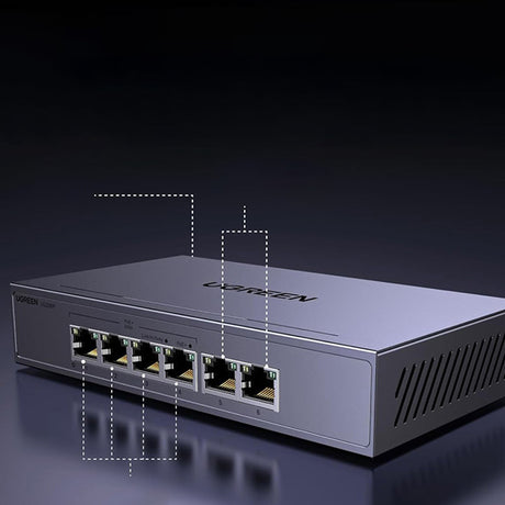 Switch 4x Gigabit PoE, 2x Gigabit, 60W, 1000Mbps, Plug & Play - Ugreen CM741 (35371EU) - Grey