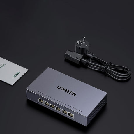 Switch 4x Gigabit PoE, 2x Gigabit, 60W, 1000Mbps, Plug & Play - Ugreen CM741 (35371EU) - Grey