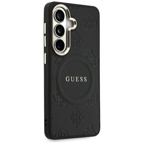 Husa de protectie Guess Saffiano Peony Embossed Ring MagSafe (GUHMS26MPSAMSECK) compatibil cu Samsung Galaxy S26 Plus, Negru