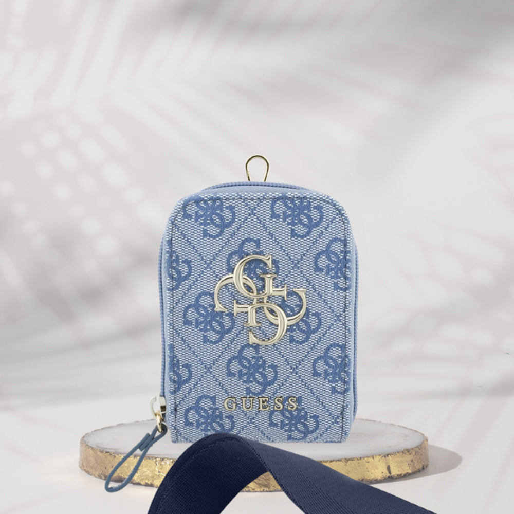 Suport Guess Universal Strap 4G Metal Logo (GUUCNKP4DGMB), with Small Purse for Accesories, Adjustable, Eco Leather, Albastru