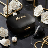 Casti Guess Script Metal Logo (GUTWSX45PGSH), Bluetooth V5.4, TWS, with Microphone, Type-C, 400mAh, Alb