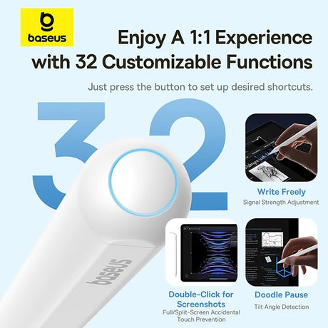 Stylus Baseus Stylus Pen Smooth Writing 3 Series (P80080806213-00), with Magnetic Wireless Charging, 140mAh, Palm-Rejection, Alb