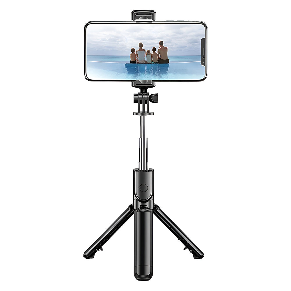 Suport Techsuit Selfie Stick (S03), Stable and Compact Tripod Mount with Bluetooth Remote Control, 68cm, Negru