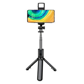 Suport Techsuit Mini Selfie Stick (S03-S), Stable & Compact Tripod Mount, Bluetooth Remote Control, LED Light, 67cm, Negru