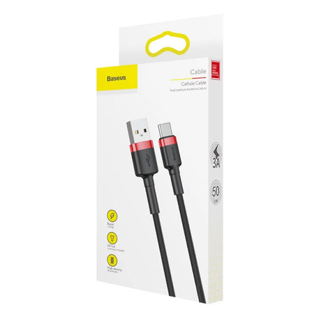 Cablu Baseus Cafule (CATKLF-A91), USB to Type-C, 3A, 0.5m, Negru / Red