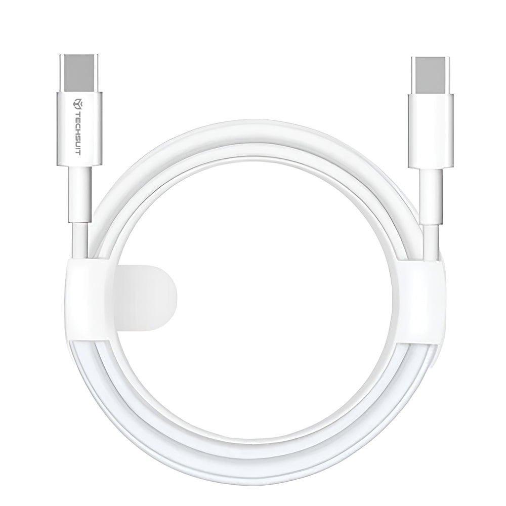 Cablu Techsuit (PCB130), Type-C to Type-C, Fast Charging, 60W, 480Mbps, Aluminum Alloy, 1m, Alb