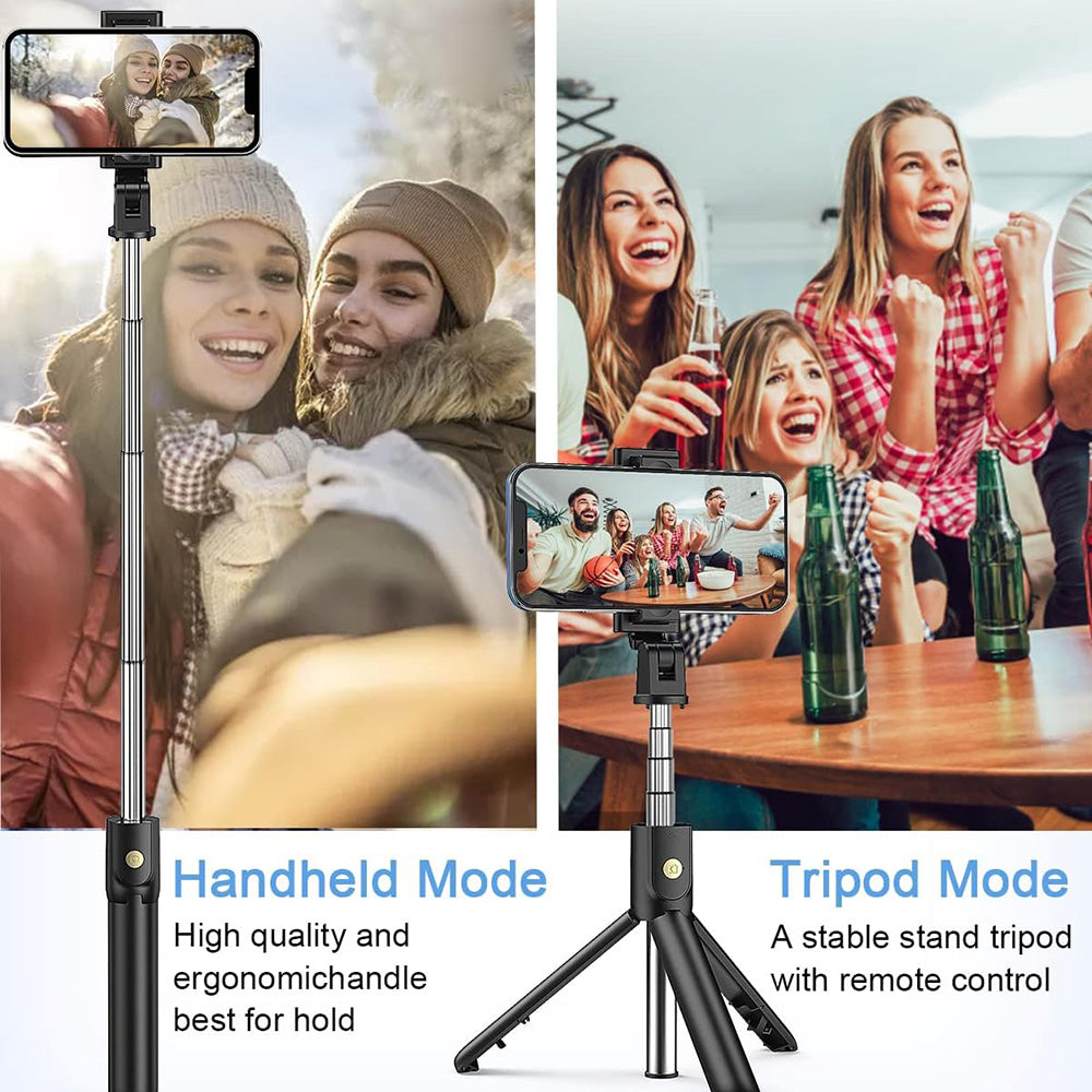 Suport Techsuit Selfie Stick (K07), Compact Tripod Mount with Bluetooth Remote Control, Foldable, 70cm, Negru