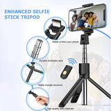 Suport Techsuit Selfie Stick (K07), Compact Tripod Mount with Bluetooth Remote Control, Foldable, 70cm, Negru