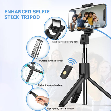 Suport Techsuit Selfie Stick (K07), Compact Tripod Mount with Bluetooth Remote Control, Foldable, 70cm, Negru