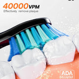 Bitvae Electric Toothbrush Daily (D2), Ultrasonic, 8 Heads, Case, Timer, 5 Modes, W-shape Bristles, Rechargeable, Negru