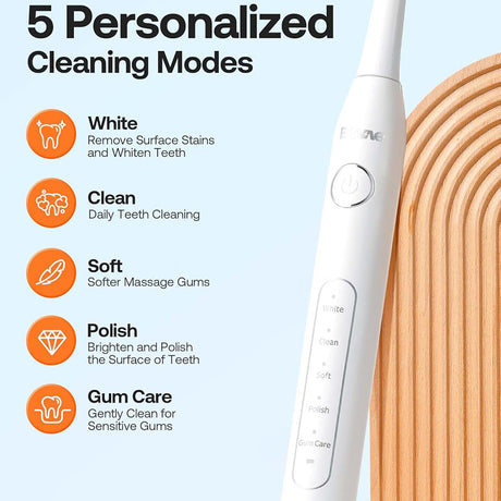 Bitvae Electric Toothbrush Daily (D2), Ultrasonic, 8 Heads, Case, Timer, 5 Modes, W-shape Bristles, Rechargeable, Roz