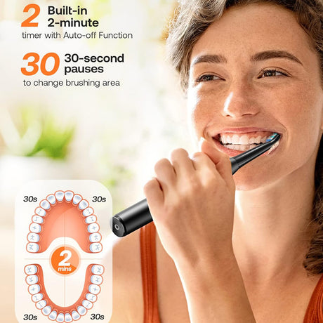 Bitvae Electric Toothbrush Daily (D2), Ultrasonic, 8 Heads, Case, Timer, 5 Modes, W-shape Bristles, Rechargeable, Alb