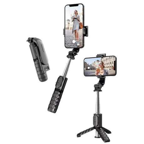Suport Techsuit Mini Selfie Stick (Q11), Stable Tripod with Bluetooth Remote Control, 360 Rotation, Stainless Steel, 74cm, Negru