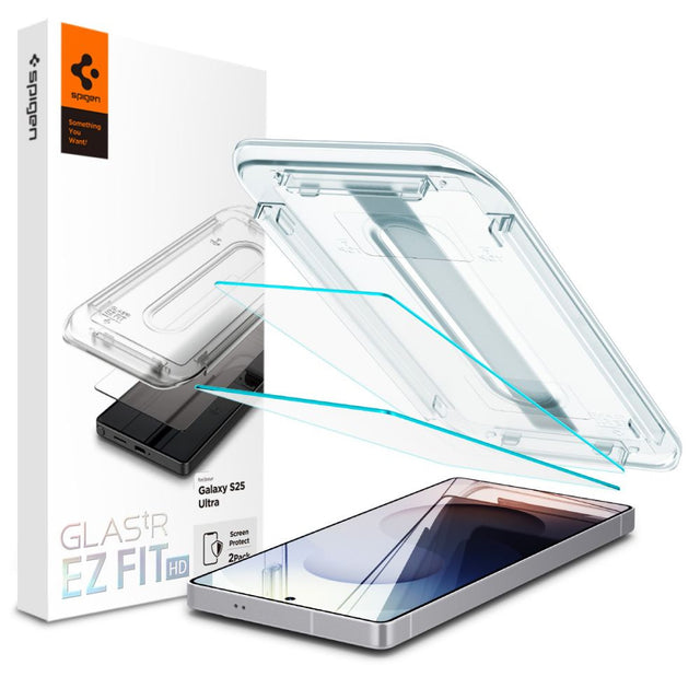 Folie de protectie Spigen (set de 2) Glas.tR EZ-FIT HD (AGL09082) compatibil cu Samsung Galaxy S25 Ultra, Transparent