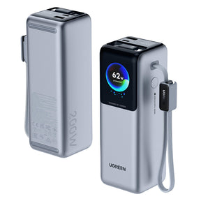 Ugreen Baterie externa Ugreen PB728 (75702B), with 2x Built-in USB-C Cable, USB, Type-C, Digital Display, 25000mAh, 200W