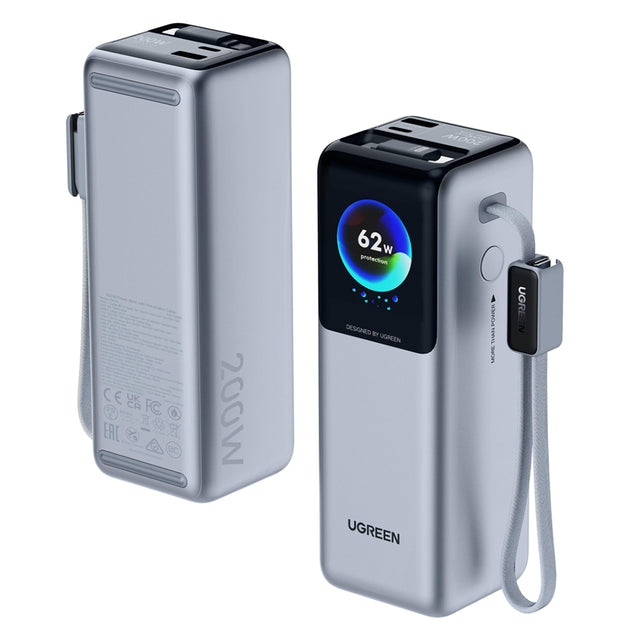 Ugreen Baterie externa Ugreen PB728 (75702B), with 2x Built-in USB-C Cable, USB, Type-C, Digital Display, 25000mAh, 200W