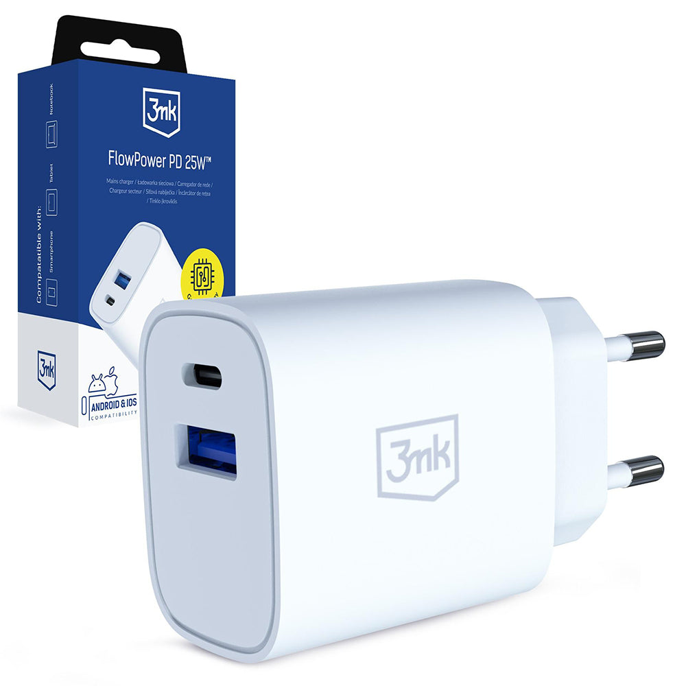 Incarcator 3mk, USB / Type-C, 25W QC4, Alb