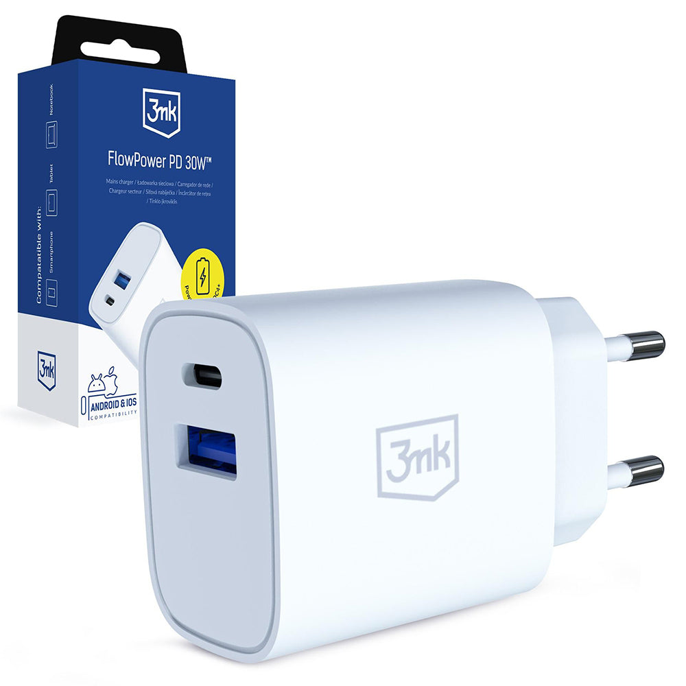 Incarcator 3mk, USB / Type-C, 30W, PD 3.0, QC4, Alb