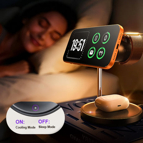 Incarcator Lisen (W120), Wireless 3-in-1, 25W, Ventilator, Negru