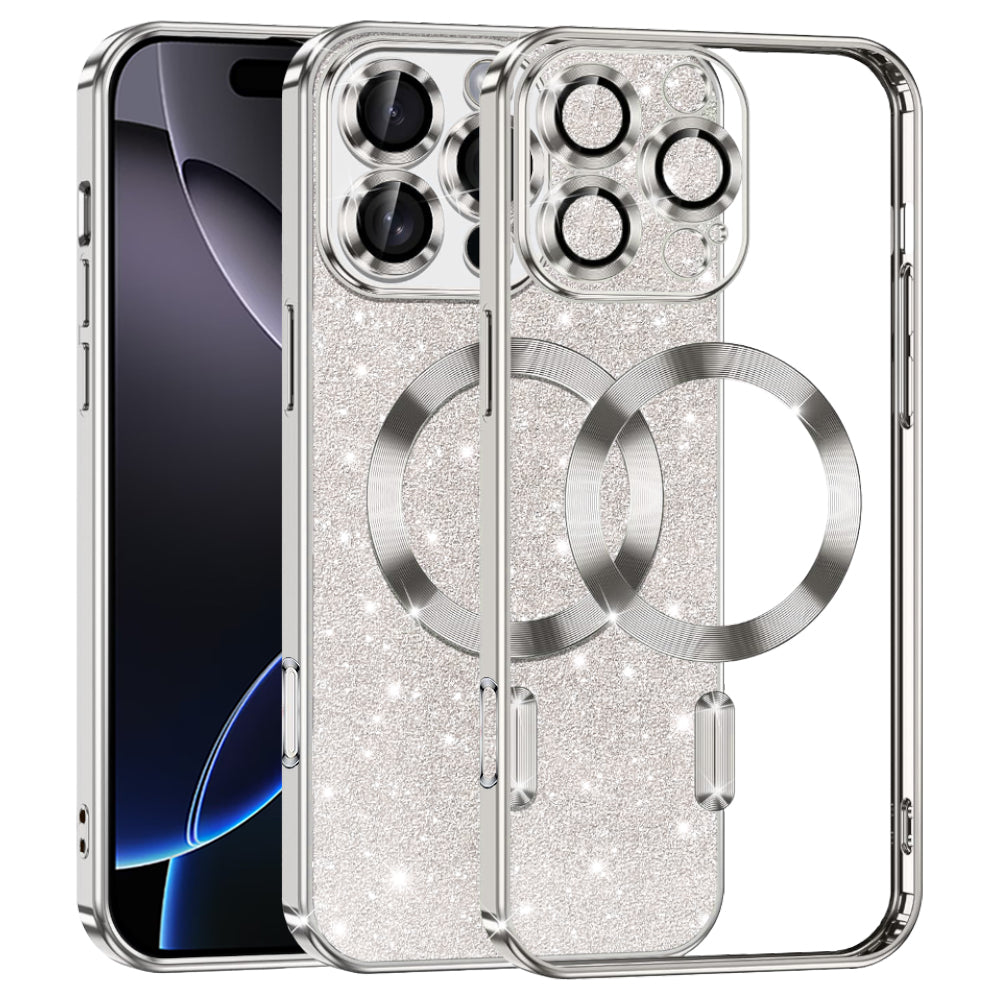 Husa de protectie Techsuit Luxury Glitter MagSafe compatibil cu iPhone 16 Pro Max, Argintiu