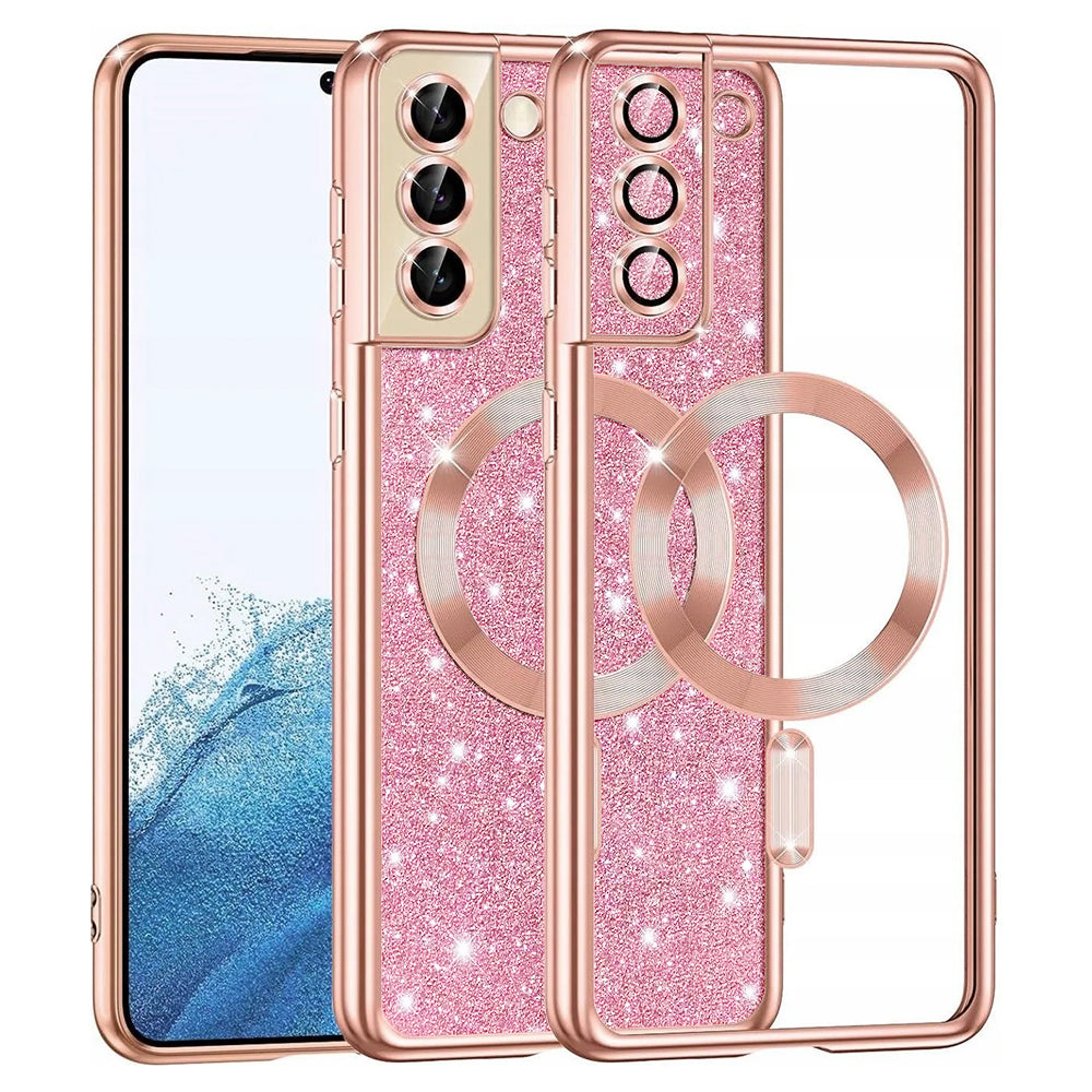 Husa de protectie Techsuit Luxury Glitter MagSafe compatibil cu Samsung Galaxy S21 5G, Roz Auriu