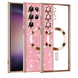 Husa de protectie Techsuit Luxury Glitter MagSafe compatibil cu Samsung Galaxy S23 Ultra, Roz Auriu