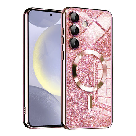 Husă Techsuit Luxury Glitter cu inel magnetic pentru Samsung Galaxy S24 Plus, roz auriu