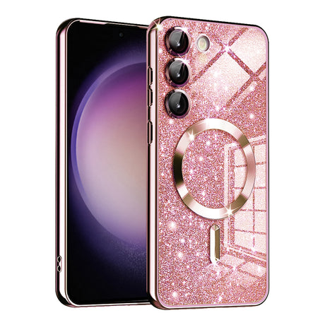 Husă Techsuit Luxury Glitter MagSafe pentru Samsung Galaxy S23, roz auriu