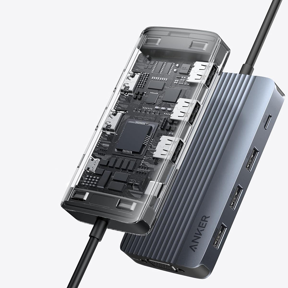 Hub Anker (A83790A2), 2x USB-C / 3x USB / 2x HDMI / VGA, Triple Display 4K@60Hz, Gri
