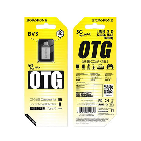 Adaptor Borofone OTG (BV3), USB-C la USB-A, Argintiu