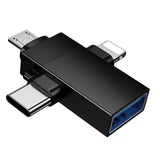 Adaptor Borofone 3in1 (BV26D), Lightning / Type-C / Micro-USB la USB 2.0, 1.5A, Negru
