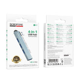 Hub Borofone FH1, USB 3x USB 2.0 + USB 3.0, Gri