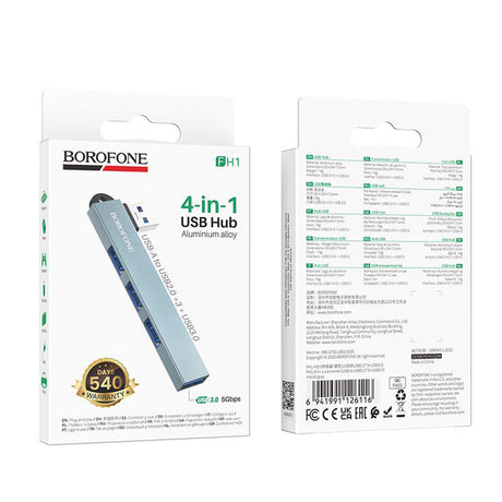 Hub Borofone FH1, USB 3x USB 2.0 + USB 3.0, Gri