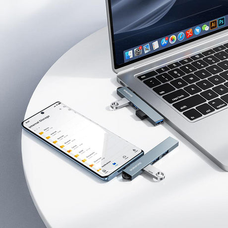 Hub Borofone 4in1 (FH1A), USB-C la 3x USB 2.0 + 1x USB 3.0, 5Gbps, Gri