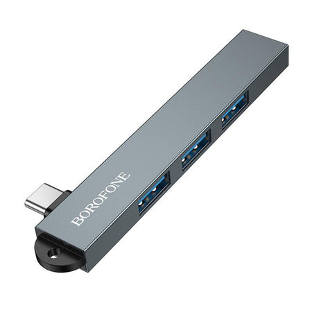 Hub Borofone 4in1 (FH1A), USB-C la 3x USB 2.0 + 1x USB 3.0, 5Gbps, Gri