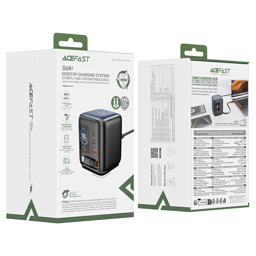 Incarcator Acefast (Z10), 3x USB-C / USB, 100W GaN PD, Negru