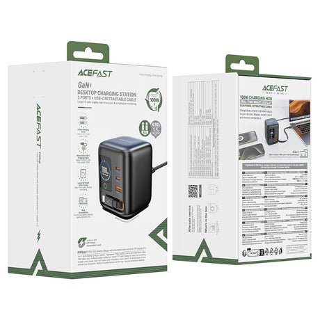 Incarcator Acefast (Z10), 3x USB-C / USB, 100W GaN PD, Negru