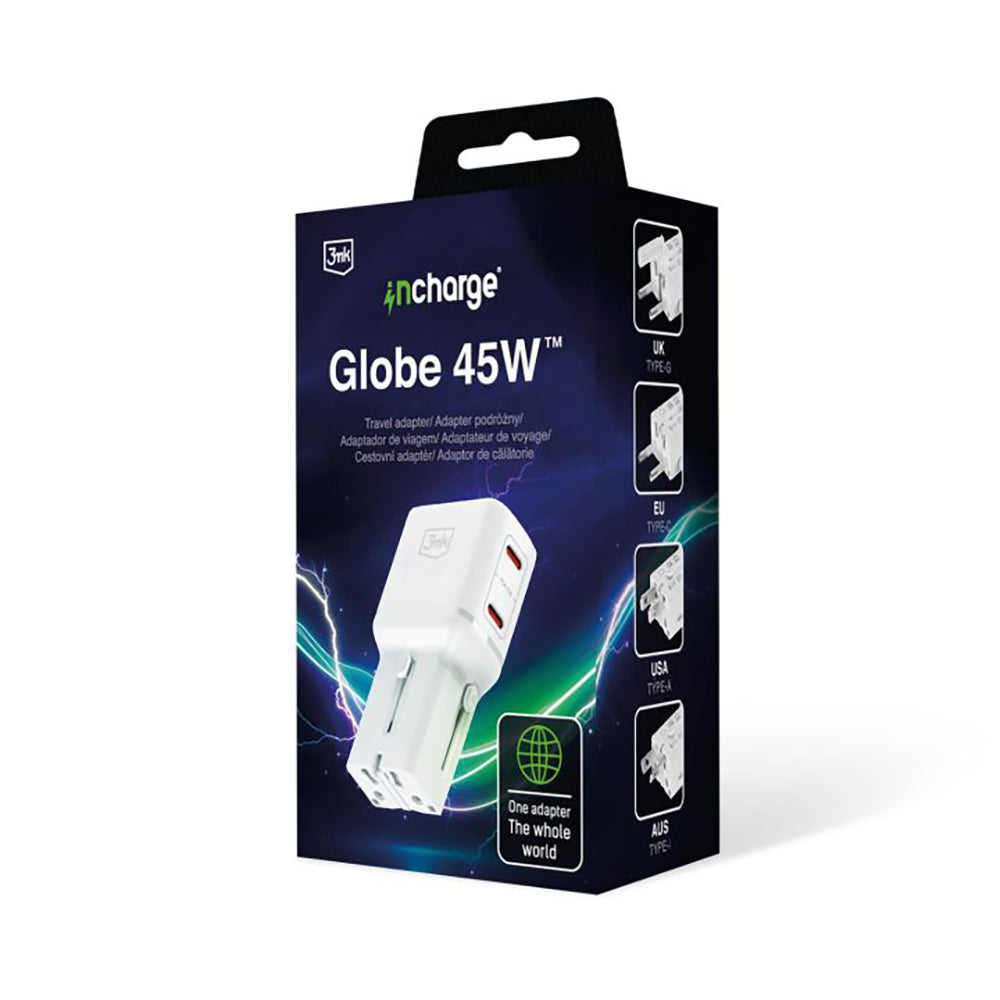 Adaptor 3mk incharge® Globe 45W, 2x USB-C, Alb