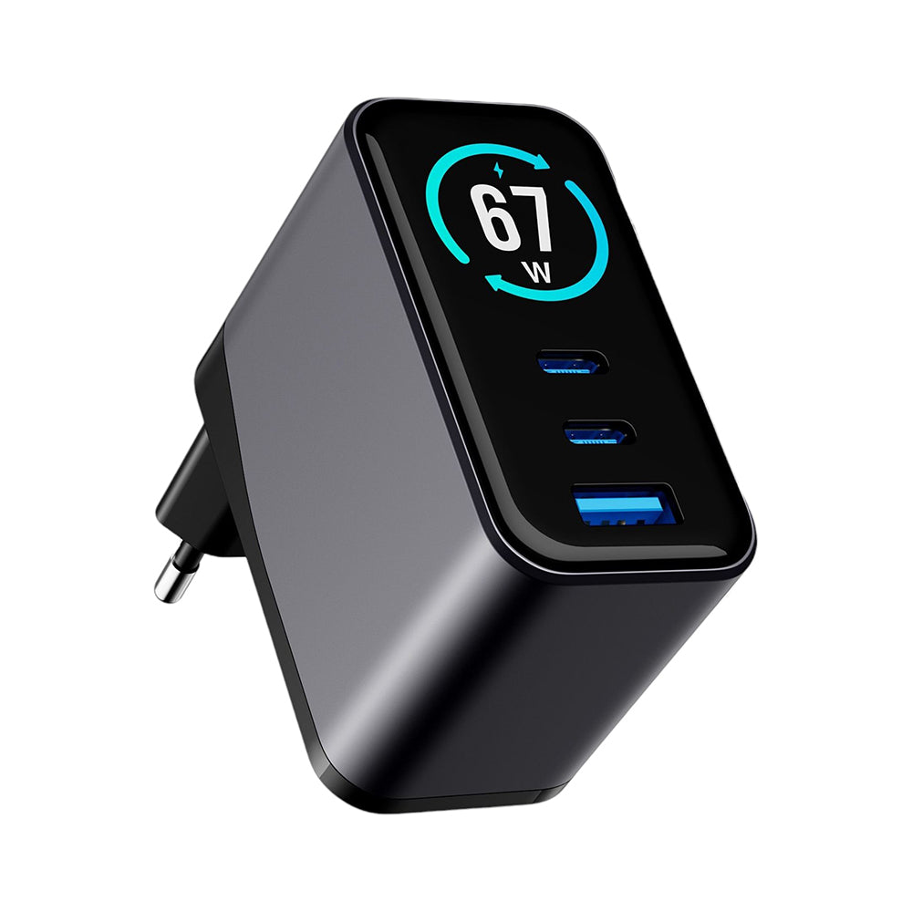 Incarcator 3mk incharge® Lumin, 2x Type-C / 1x USB-A, 67W GaN, Ecran TFT, Negru