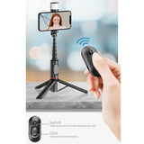 Suport Techsuit Selfie Stick (Q12S), Stable Tripod Mount with Bluetooth Remote and LED Light, 75cm, Negru