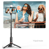 Suport Techsuit Selfie Stick (Q12S), Stable Tripod Mount with Bluetooth Remote and LED Light, 75cm, Negru