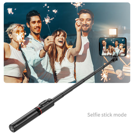 Suport Techsuit Selfie Stick (Q12S), Stable Tripod Mount with Bluetooth Remote and LED Light, 75cm, Negru