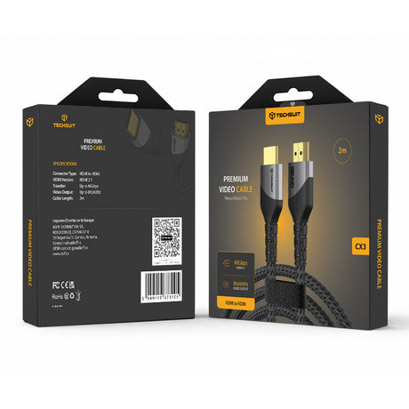 Cablu Techsuit NexusVision Pro (CX3), HDMI 2.1, 48Gbps, 2m, Gri