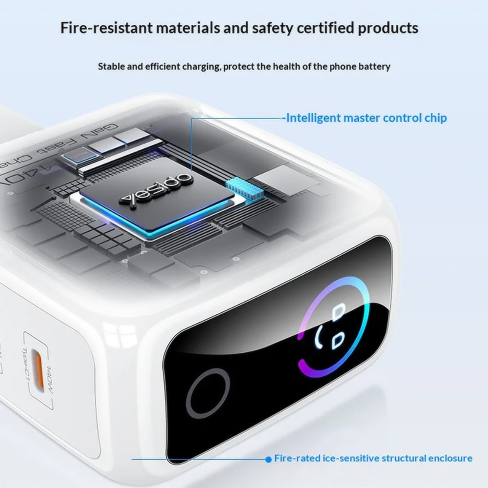 Incarcator Yesido (YC114), USB / 2x Type-C, 140W, TFT Display, Alb