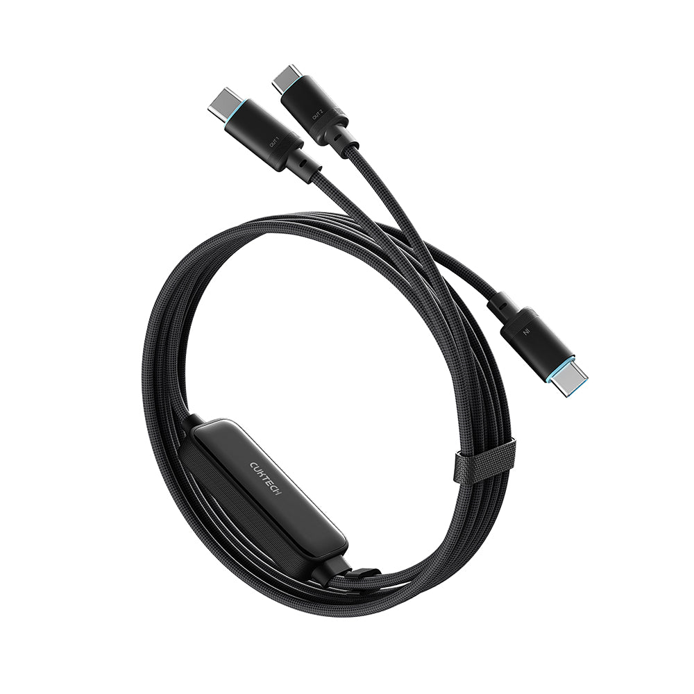 Cablu Cuktech C2C615 (CKC2C615GLBK), Type-C la 2x Type-C, 140W, 1.5m, Negru